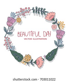  vector background bright with flowers and twigs in a circle with
