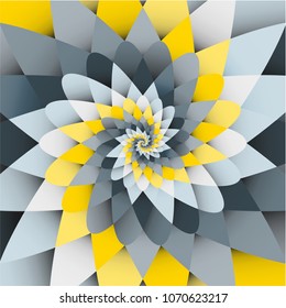 Vector background with bright gray and yellow paper spiral psychedelic form pattern