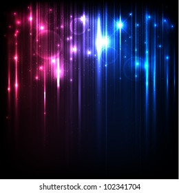 Vector background with bright magic lights and stars