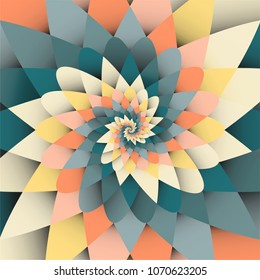 Vector background with bright rainbow, orange, green spiral psychedelic form pattern