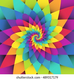 Vector background with bright rainbow spiral psychedelic form pattern