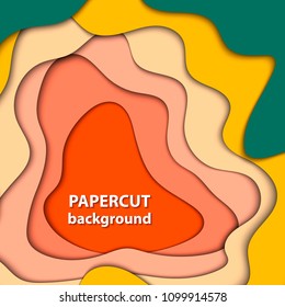 Vector background with bright yellow, red and green color paper cut shapes. 3D abstract paper art style, design layout for business presentations, flyers, posters, prints, cards, brochure cover.