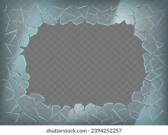 Vector background with broken glass. Template isolated on transparent background.