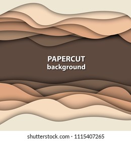 Vector background with brown and beige color paper cut shapes. 3D abstract paper art style, design layout for business presentations, flyers, posters, prints, decoration, cards, brochure cover.