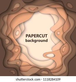 Vector background with brown and beige color paper cut shapes. 3D abstract paper art style, design layout for business presentations, flyers, posters, prints, decoration, cards, brochure cover.
