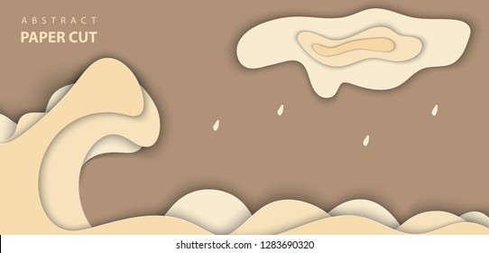 Vector background with brown color paper cut shapes. 3D abstract realistic paper decoration, design textured with cardboard wavy, layout design template, banner, brochure, book cover. 