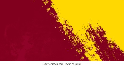 Vector background with burgundy and yellow gold grunge texture. Abstract two tone design, rough brushstroke divide. Ideal for bold banners, classic themes or sports concepts