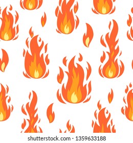 Vector background with burning flame. Cartoon style bonfires seamless pattern. Colorful endless background for print, cover, design, illustration. 