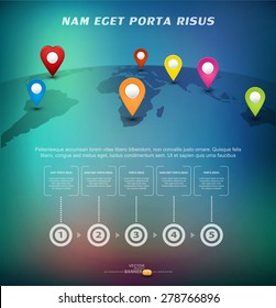 Vector background for business with pointers on the world map with elements Infographic