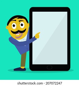  vector background with Businessman hold big tablet PC