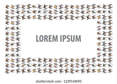 Vector background. Businessmen and businesswoman go in the shape of a rectangle. Top view. A group of professionals in the shape of a rectangular frame. Space for text.