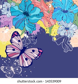 Vector background butterflies and flowers