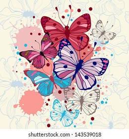 Vector background butterflies and flowers