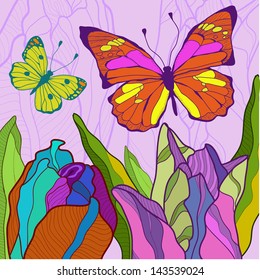 Vector background butterflies and flowers