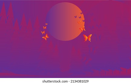 Vector background of butterflies flying on Purple night