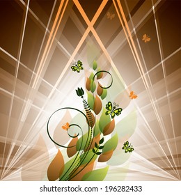 Vector Background. Butterflies and Leaves. Eps10 Format.