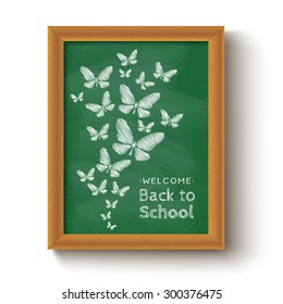 Vector background with butterflies on chalkboard for school day