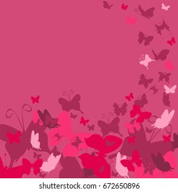 Vector background with butterflies, pink