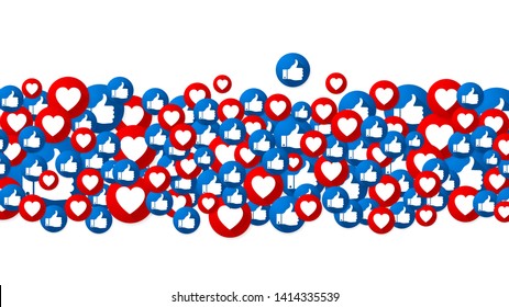 Vector background with buttons Love and Like. Finger and heart icons. Social Media design. Social network idea. Vector illustration.
