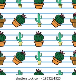 Vector background cactus plant in pot, succulents seamless pattern. Seamless pattern background