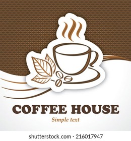 Vector background for cafe shop or menu. Vector design of coffee beans and leaves.