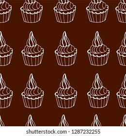 Vector background with of cake in retro style. Seamless pattern.