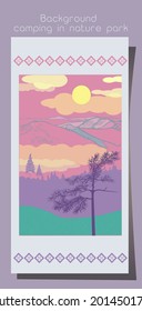 camping de fondo vectorial en un parque natural con montañas 