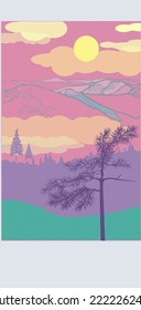camping de fondo vectorial en un parque natural con montañas 