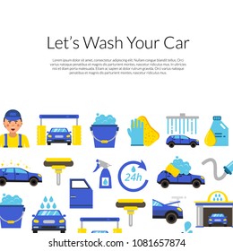 Vector background with car wash flat icons