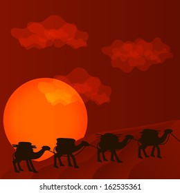Vector background caravan at sunset