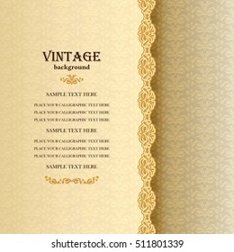 Vector Background, Card Design, Antique Style Greeting Card with Lace and Floral Ornaments