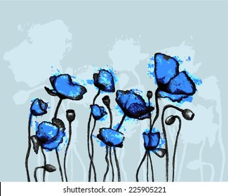 vector background or card design with blue watercolor flowers