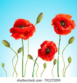 Vector background or card. Poppy and sammer day with blue skyVector background or card. Vector background or card. Poppy and sammer day with blue sky