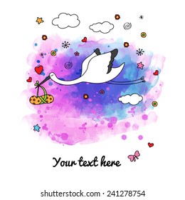 Vector background. Card with stork. Birthday.
