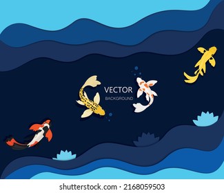 Vector background with carps on a cut paper background.Modern polygonal craft style. Vector illustration.