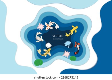 Vector background with carps on a cut paper background.Modern polygonal craft style. Vector illustration.