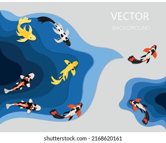 Vector background with carps on a cut paper background.Modern polygonal craft style. Vector illustration.	