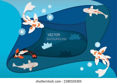 Vector background with carps on a cut paper background.Modern polygonal craft style. Vector illustration.	