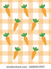 Vector background with carrots and checkered picnic blanket