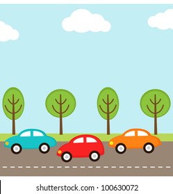 Vector background with cars on the road