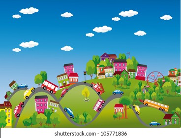 Fondo vectorial con coches en la carretera