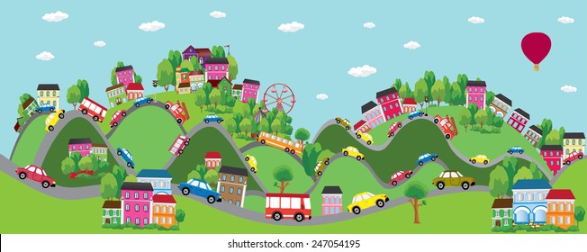 Vector background with cars on the road