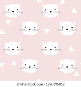 Vector background with cartoon cats. Muzzle cat. Pattern for kids. Kitten
