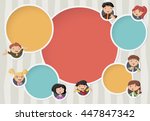 Vector background with cartoon family. Circle frames for text. Infographic template design with balls.