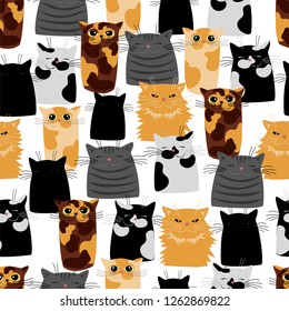 vector background with cats of different breeds. seamless pattern