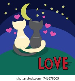 Vector background. Cats. Night. Love.Eps10.