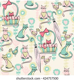Vector background with cats. Seamless pattern can be used for wallpapers, pattern fills, web page backgrounds,surface textures