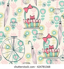 Vector background with cats. Seamless pattern can be used for wallpapers, pattern fills, web page backgrounds,surface textures