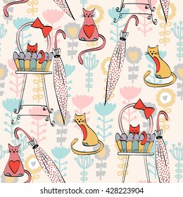 Vector background with cats. Seamless pattern can be used for wallpapers, pattern fills, web page backgrounds,surface textures