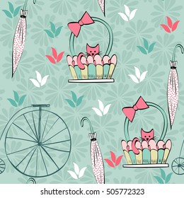 Vector background with cats. Seamless pattern can be used for wallpapers, pattern fills, web page backgrounds,surface textures